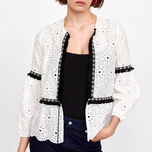 Embroidered cotton blouse with front-tie